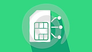 White Sim card icon isolated on green background. Mobile cellular phone sim card chip. Mobile telecommunications