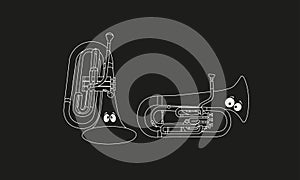 White simple line, vector stock flat character, shape or outline forms of musical instruments as baritone and euphonium contour il