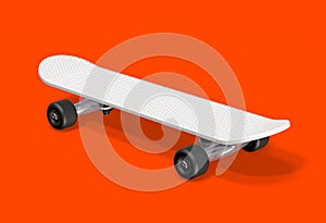 White skateboard on a red background. 3d rendering