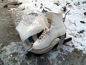 White skates on ice
