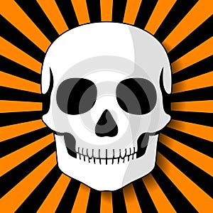 White skull on black orange beams