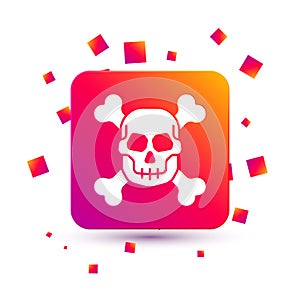 White Skull on crossbones icon isolated on white background. Happy Halloween party. Square color button. Vector