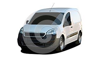 White small delivery van, front view.