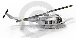 White small military transport helicopter on white isolated background. The helicopter rescue service. Air taxi