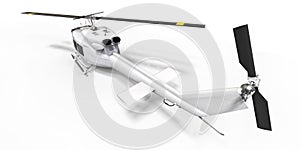 White small military transport helicopter on white isolated background. The helicopter rescue service. Air taxi