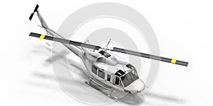 White small military transport helicopter on white isolated background. The helicopter rescue service. Air taxi