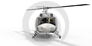 White small military transport helicopter on white isolated background. The helicopter rescue service. Air taxi