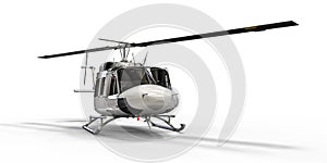 White small military transport helicopter on white isolated background. The helicopter rescue service. Air taxi