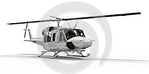 White small military transport helicopter on white isolated background. The helicopter rescue service. Air taxi