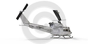 White small military transport helicopter on white isolated background. The helicopter rescue service. Air taxi