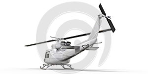 White small military transport helicopter on white isolated background. The helicopter rescue service. Air taxi