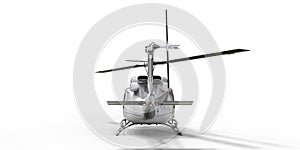 White small military transport helicopter on white isolated background. The helicopter rescue service. Air taxi