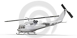 White small military transport helicopter on white isolated background. The helicopter rescue service. Air taxi