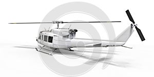 White small military transport helicopter on white isolated background. The helicopter rescue service. Air taxi