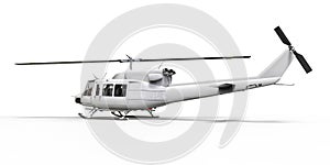 White small military transport helicopter on white isolated background. The helicopter rescue service. Air taxi