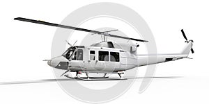 White small military transport helicopter on white isolated background. The helicopter rescue service. Air taxi