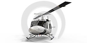 White small military transport helicopter on white isolated background. The helicopter rescue service. Air taxi