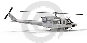 White small military transport helicopter on white isolated background. The helicopter rescue service. Air taxi