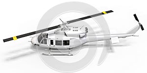 White small military transport helicopter on white isolated background. The helicopter rescue service. Air taxi