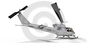 White small military transport helicopter on white isolated background. The helicopter rescue service. Air taxi