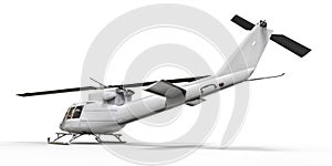 White small military transport helicopter on white isolated background. The helicopter rescue service. Air taxi