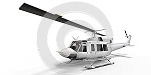 White small military transport helicopter on white isolated background. The helicopter rescue service. Air taxi