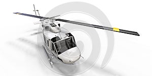 White small military transport helicopter on white isolated background. The helicopter rescue service. Air taxi