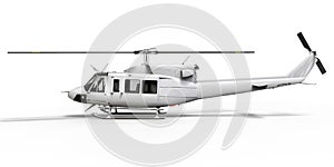 White small military transport helicopter on white isolated background. The helicopter rescue service. Air taxi