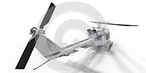 White small military transport helicopter on white isolated background. The helicopter rescue service. Air taxi