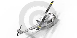 White small military transport helicopter on white isolated background. The helicopter rescue service. Air taxi