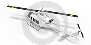 White small military transport helicopter on white isolated background. The helicopter rescue service. Air taxi