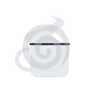 White small mug with a steam for camping, vector illustration