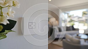 White Smart Home Control Panel on Wall in Modern Living Room