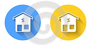 White Smart home icon isolated with long shadow background. Remote control. Circle button. Vector