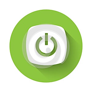 White Smart home icon isolated with long shadow. Remote control. Green circle button. Vector
