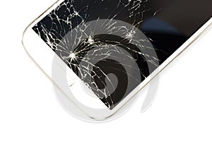 White smart phone broken on white isolate background.