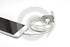 White smart phone charger with power bank (battery bank)
