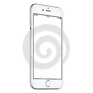 White smart phone mockup slightly CCW rotated with blank screen