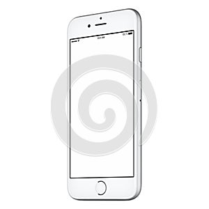 White smart phone mockup slightly CW rotated with blank screen