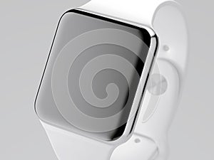 White smart watch isolated on bright background. 3d rendering