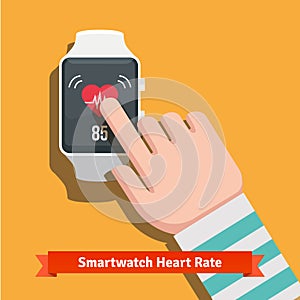 White smart watch showing heart beat rate app