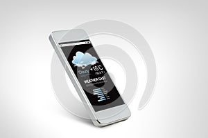 White smarthphone with weather forecast on screen