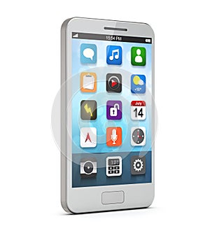 White smartphone with apps on the screen