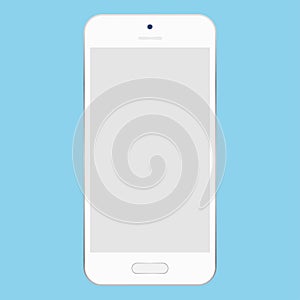 White smartphone camera and menu button with light grey empty screen on blue background. Mobile phone icon vector eps10.