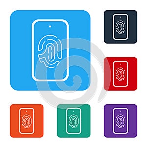 White Smartphone with fingerprint scanner icon isolated on white background. Concept of security, personal access via