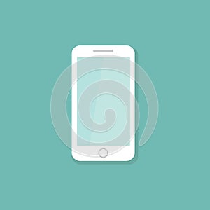 white smartphone. Flat vector icon isolated on powder blue color. mobile device.