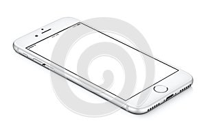 White iphone smartphone mockup CCW rotated lies on the surface. photo