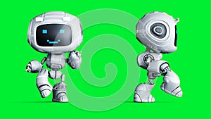 White smiling toy robot animation. 3d rendering.