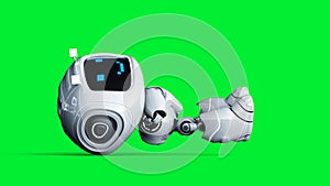 White smiling toy robot animation. 3d rendering.