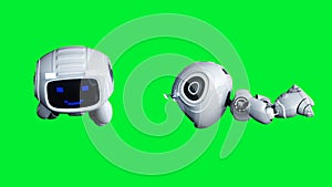 White smiling toy robot animation. 3d rendering.